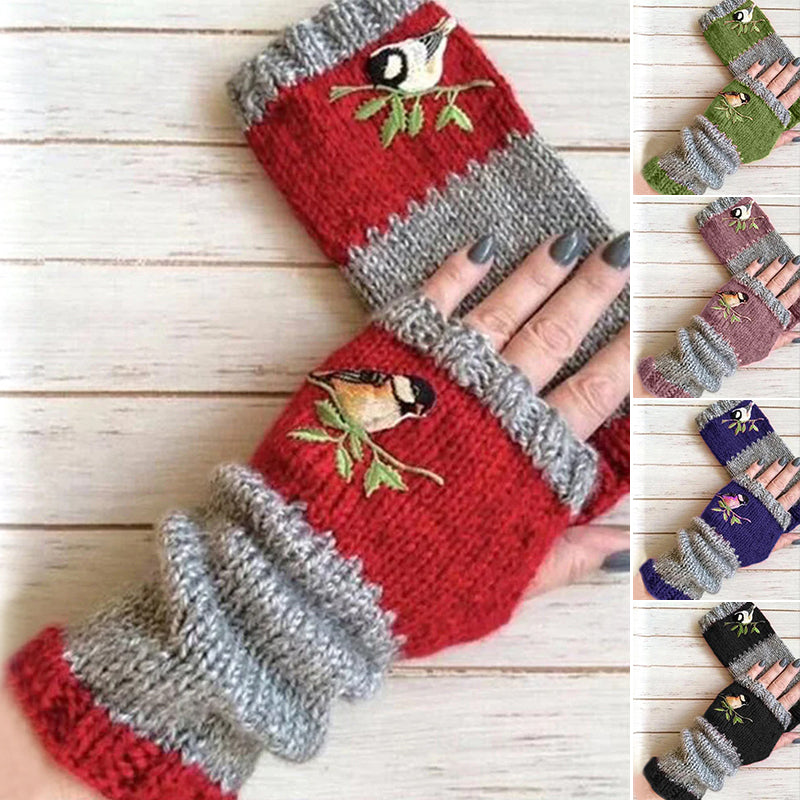 Warme geborduurde handschoenen met patchwork