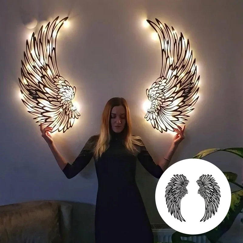 Black Angel Wings metalen vleugels kunst aan de muur met LED-verlichting