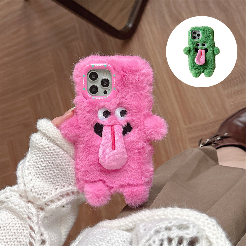 Grappige tong uitsteekt pluche mobiele telefoonhoesje voor iPhone