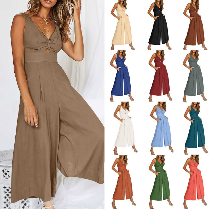 Jumpsuits met V-hals en wijde pijpen