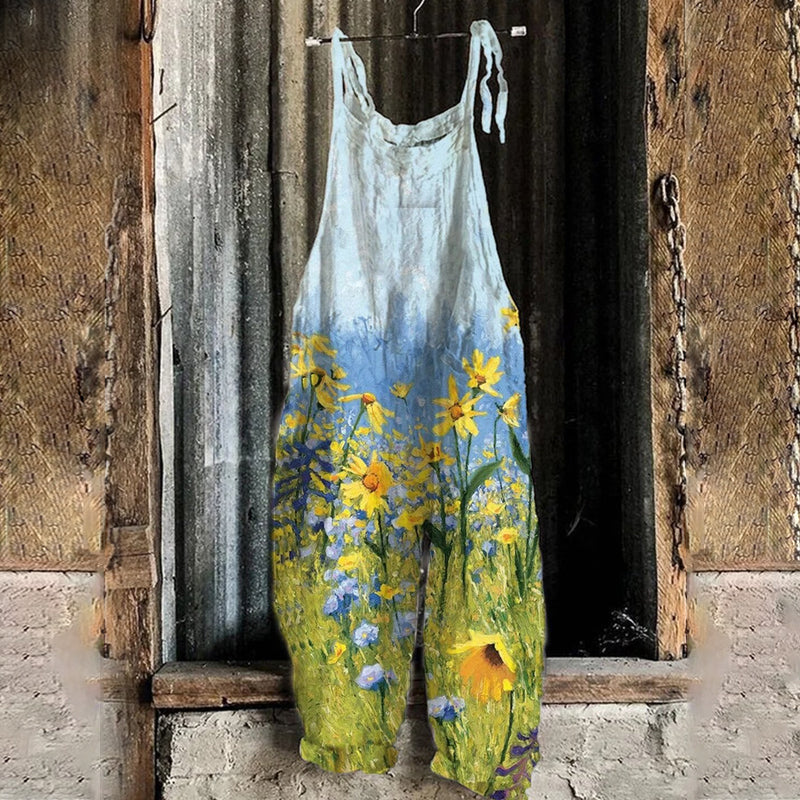 Jumpsuit van katoenmix met bloemen