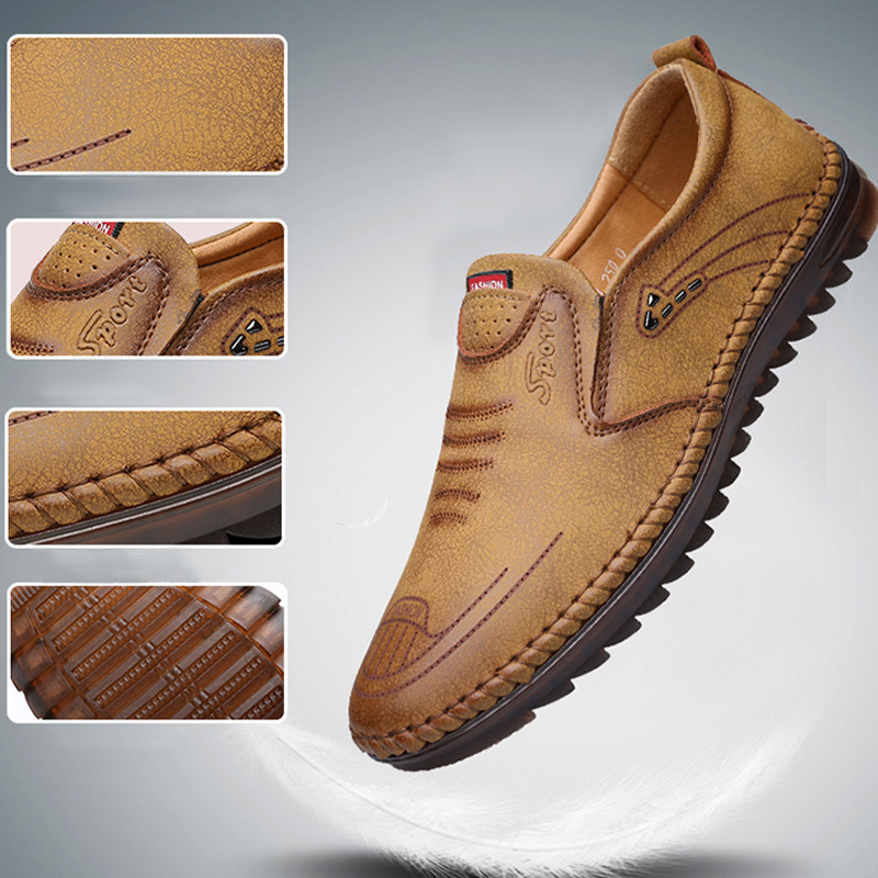 Handgenaaide, ademende leren schoenen met een zacht oppervlak en peeszolen