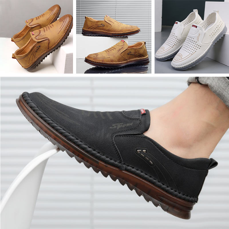 Handgenaaide, ademende leren schoenen met een zacht oppervlak en peeszolen