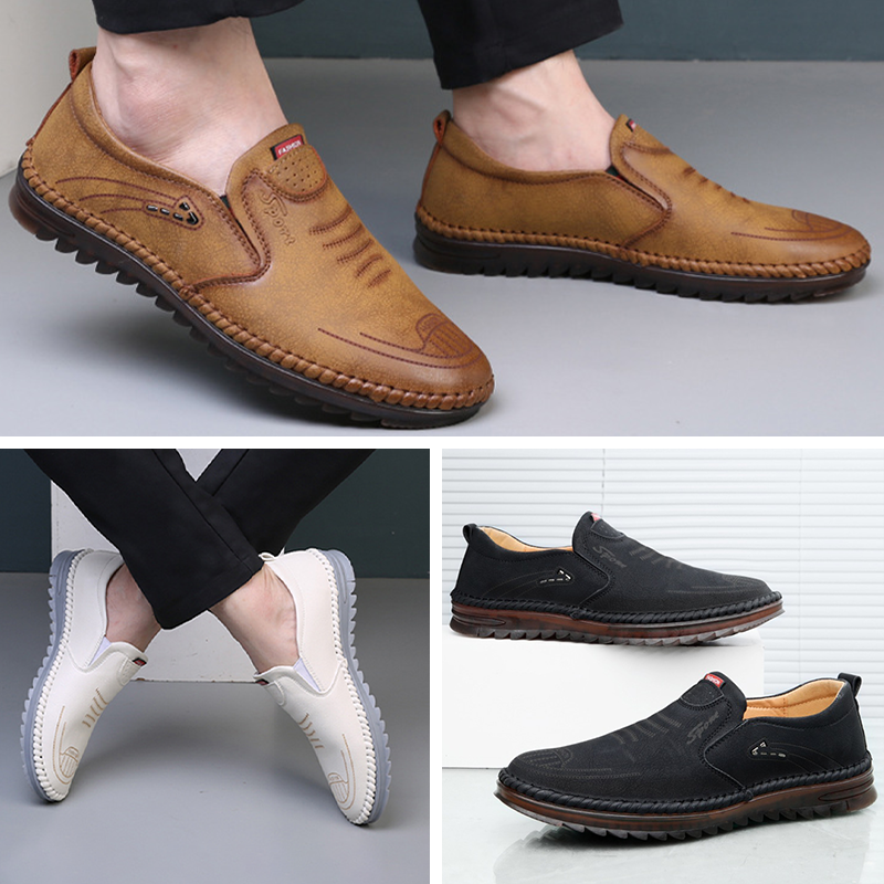 Handgenaaide, ademende leren schoenen met een zacht oppervlak en peeszolen