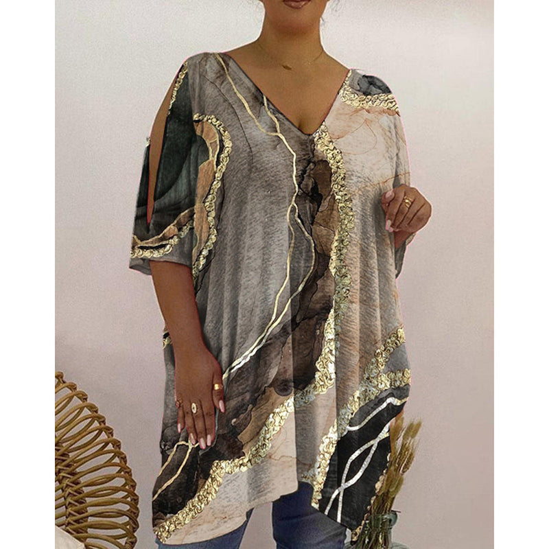 T-shirt met diepe V-hals en halflange mouwen met print