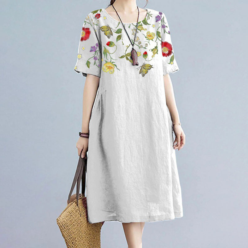 Bedrukte losse jurk met korte mouwen