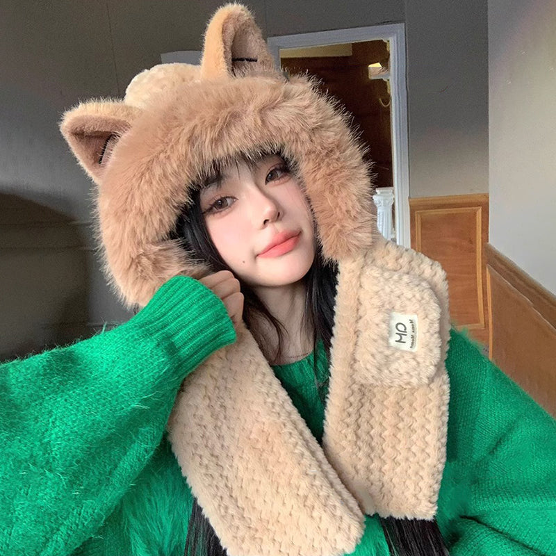 Schattige Fox Ears 2-in-1 muts en sjaal