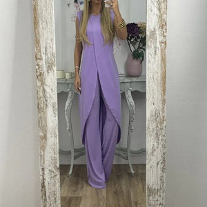 Tweedelige mouwloze damesset met ronde hals