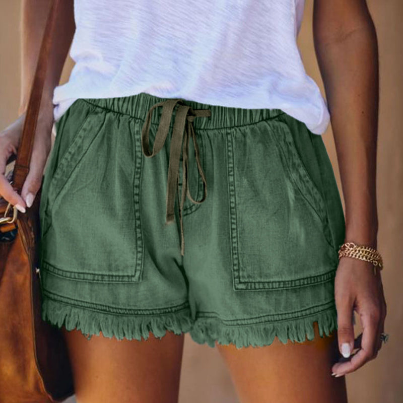 Elastische denim short met hoge taille