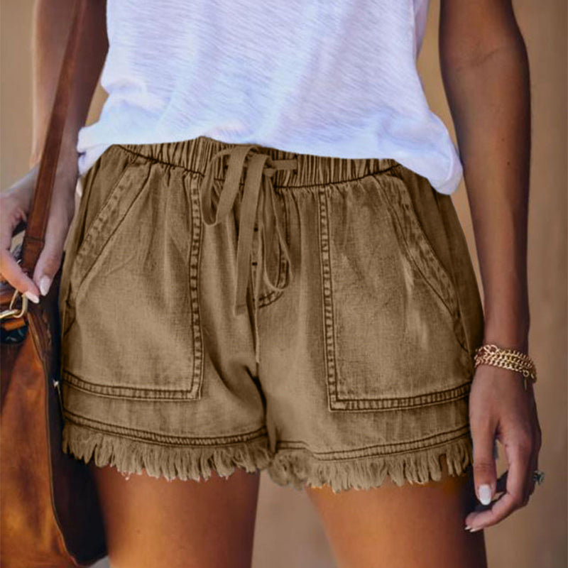 Elastische denim short met hoge taille
