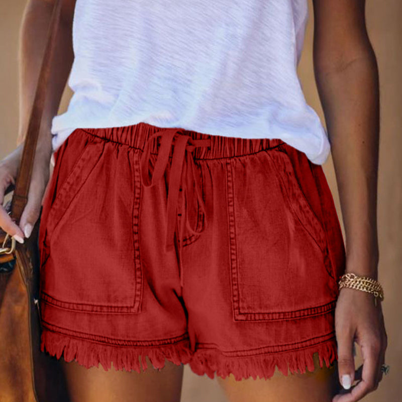 Elastische denim short met hoge taille