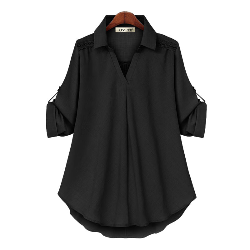 Los damesshirt met lange mouwen en V-hals