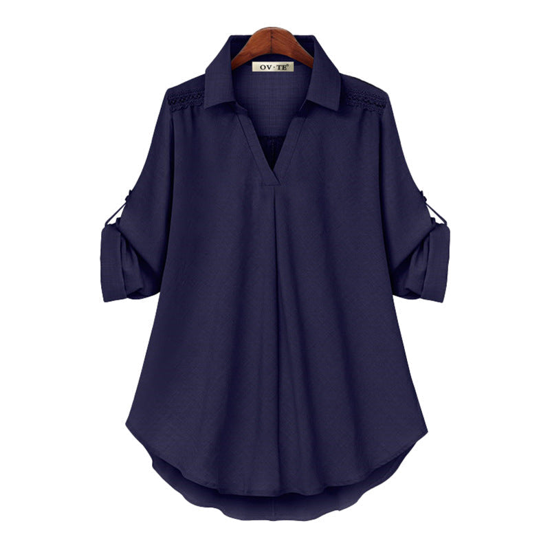 Los damesshirt met lange mouwen en V-hals