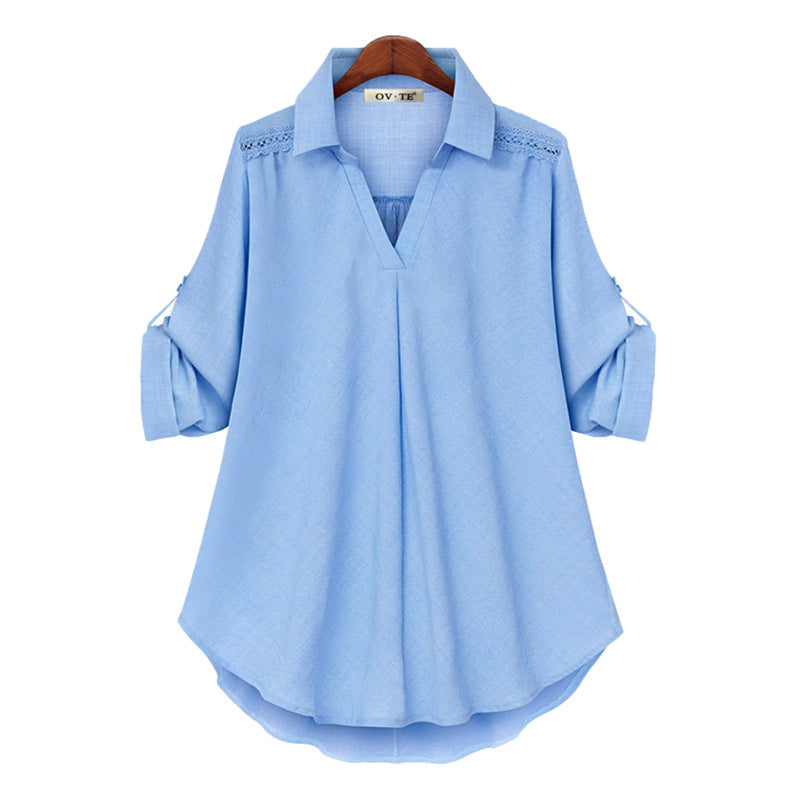 Los damesshirt met lange mouwen en V-hals