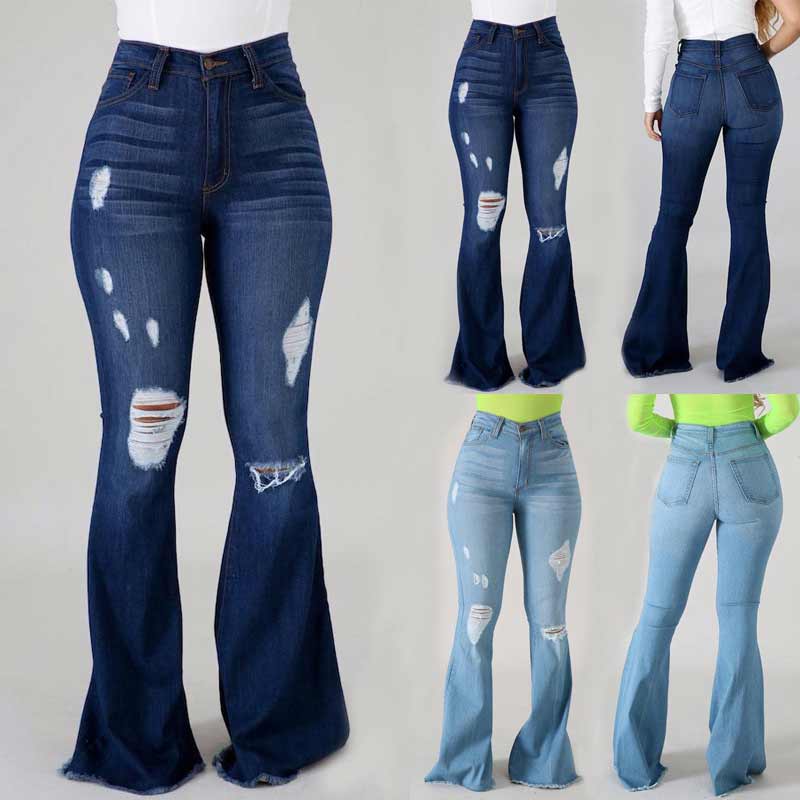 Verscheurde uitlopende broek met hoge taille