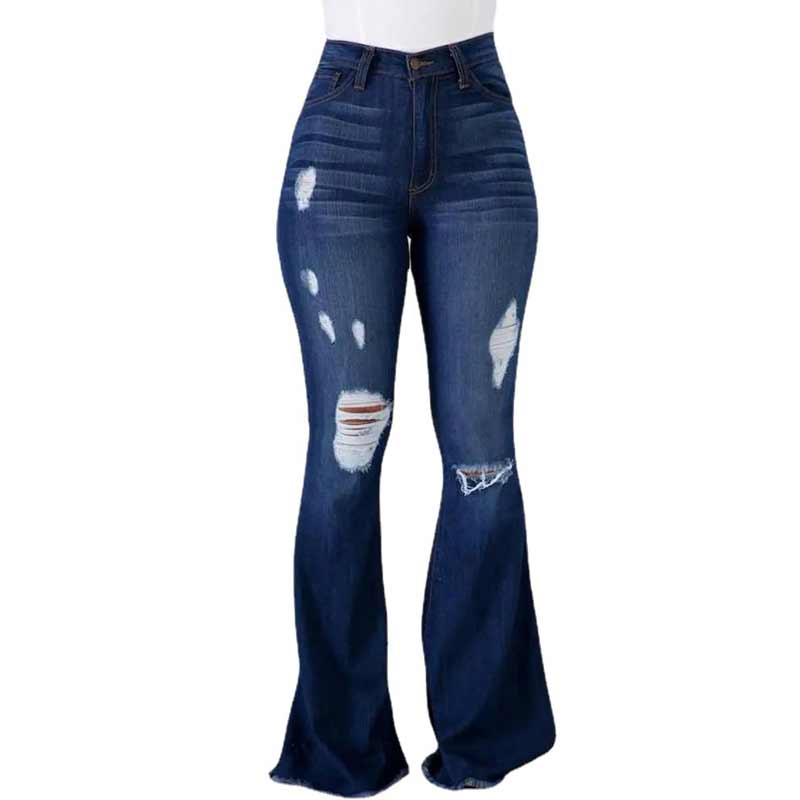 Verscheurde uitlopende broek met hoge taille
