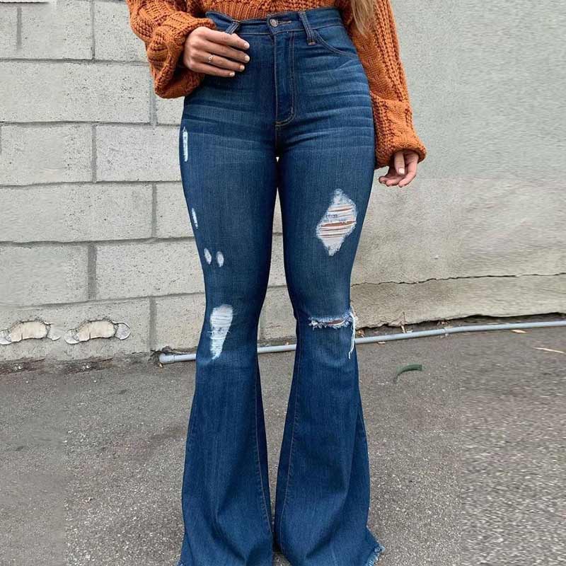 Verscheurde uitlopende broek met hoge taille