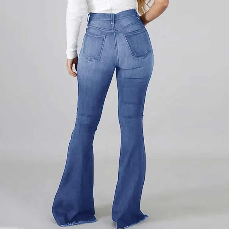 Verscheurde uitlopende broek met hoge taille