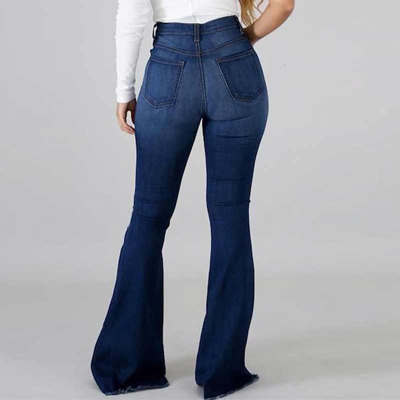 Verscheurde uitlopende broek met hoge taille