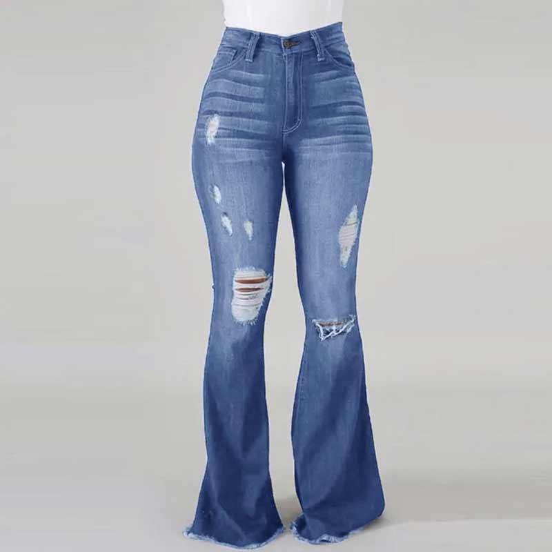 Verscheurde uitlopende broek met hoge taille