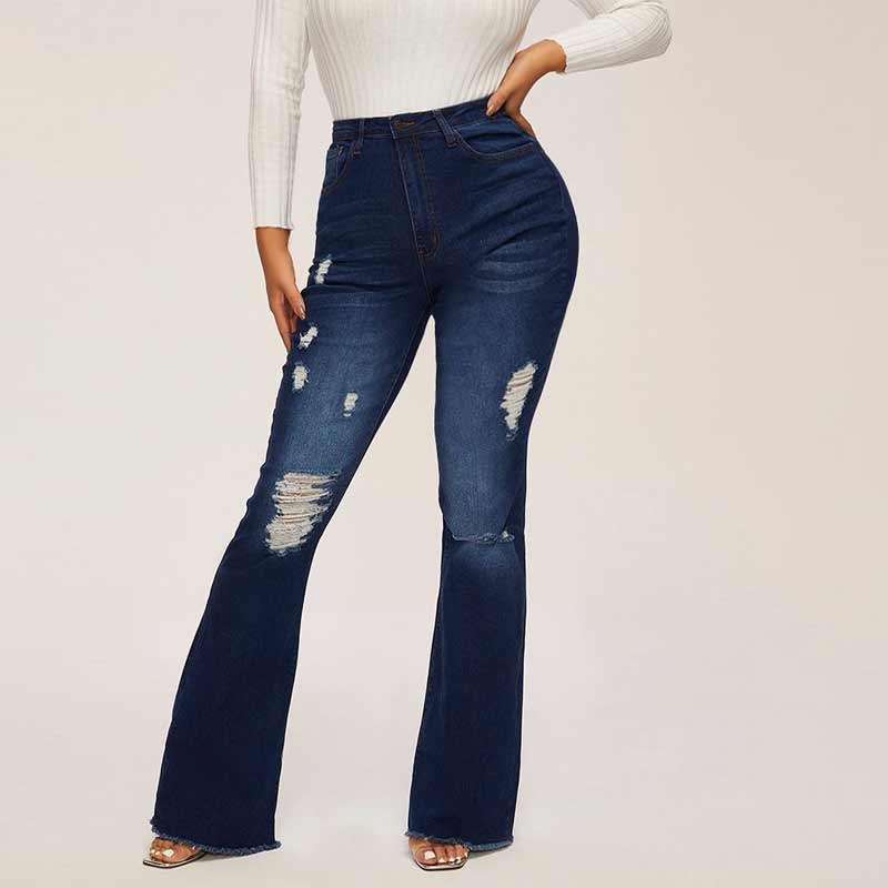 Verscheurde uitlopende broek met hoge taille
