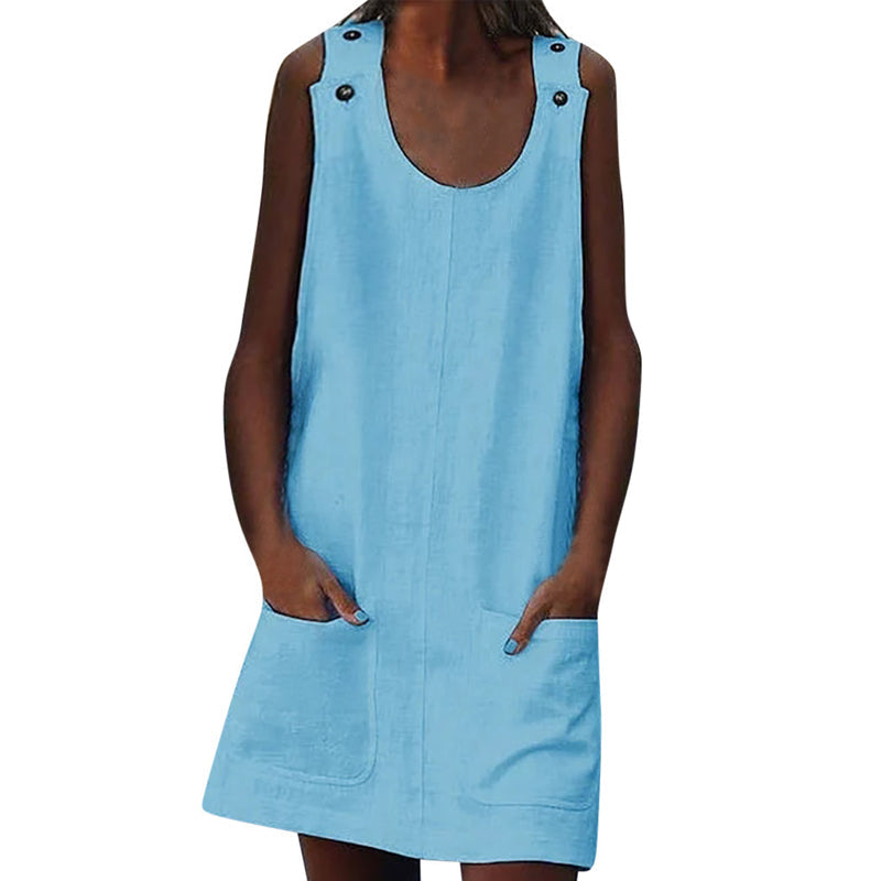 Jurk van katoen en linnen met riem