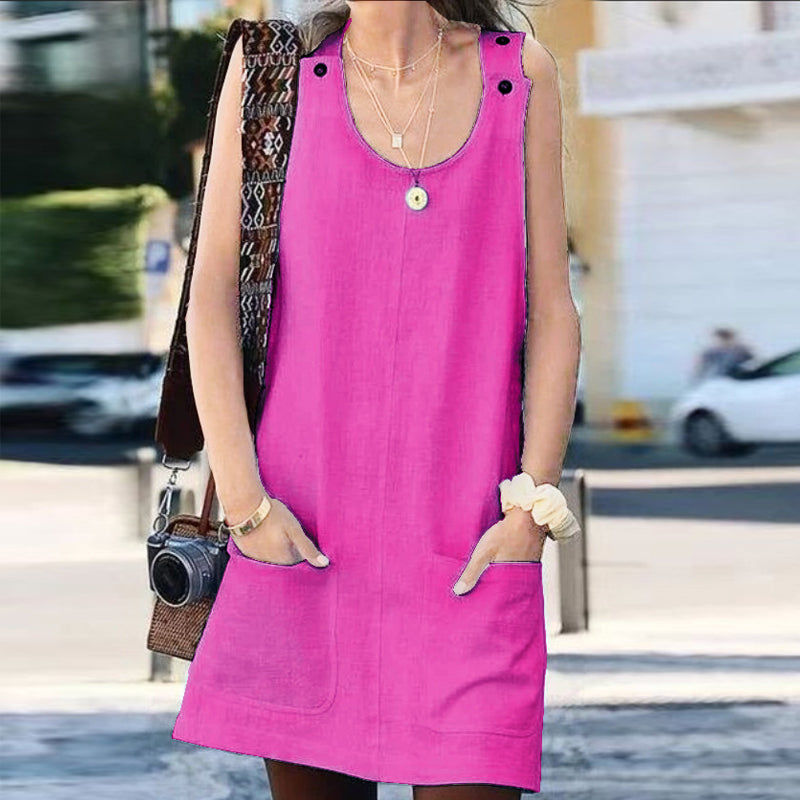 Jurk van katoen en linnen met riem