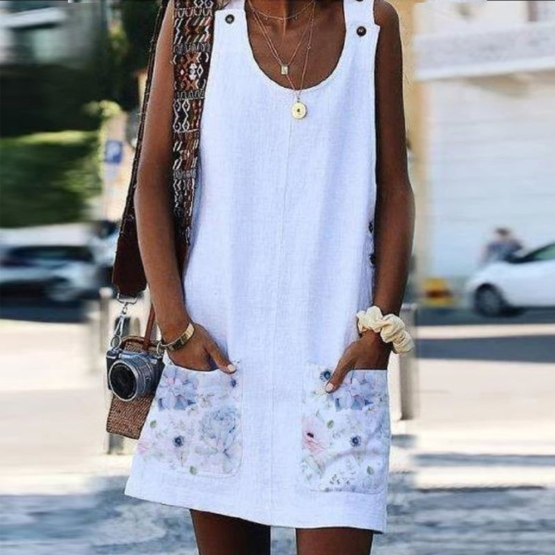 Jurk van katoen en linnen met riem