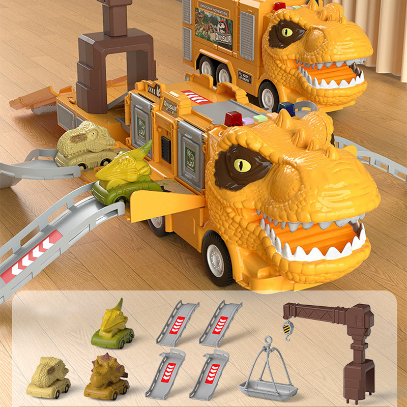 Nieuwe dinosaurus-transformerende technische vrachtwagenbaanspeelgoedset
