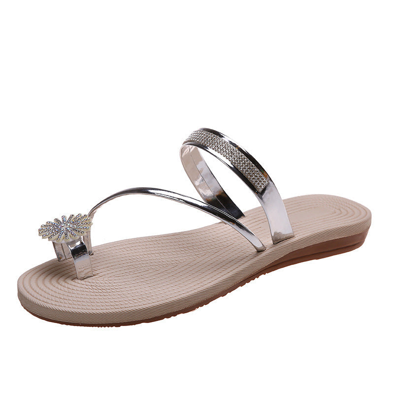 Platte sandalen met glanzende stras steentjes