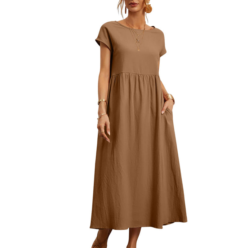 Mouwloze losse katoenen linnen jurk