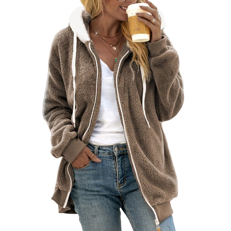 Losse Warme Jas met Capuchon en Ritssluiting