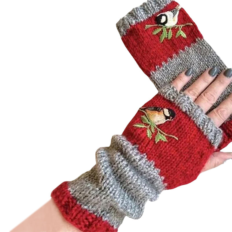 Warme geborduurde handschoenen met patchwork