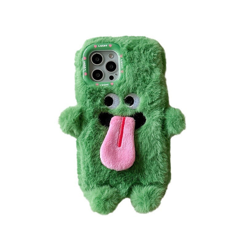 Grappige tong uitsteekt pluche mobiele telefoonhoesje voor iPhone