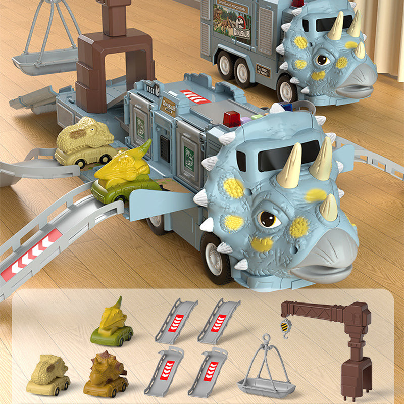Nieuwe dinosaurus-transformerende technische vrachtwagenbaanspeelgoedset