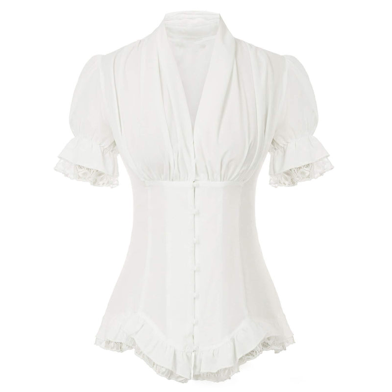 V-hals blouse met veters en korte mouwen