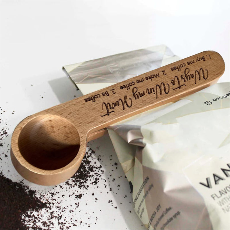 Gegraveerde koffieschep en tasclip