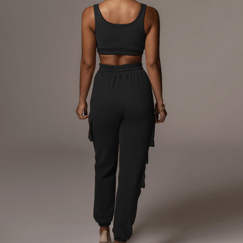 Casual joggingbroek en tanktoppak in effen kleur