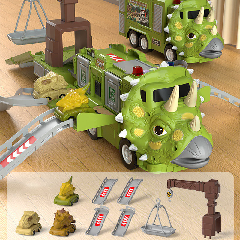 Nieuwe dinosaurus-transformerende technische vrachtwagenbaanspeelgoedset