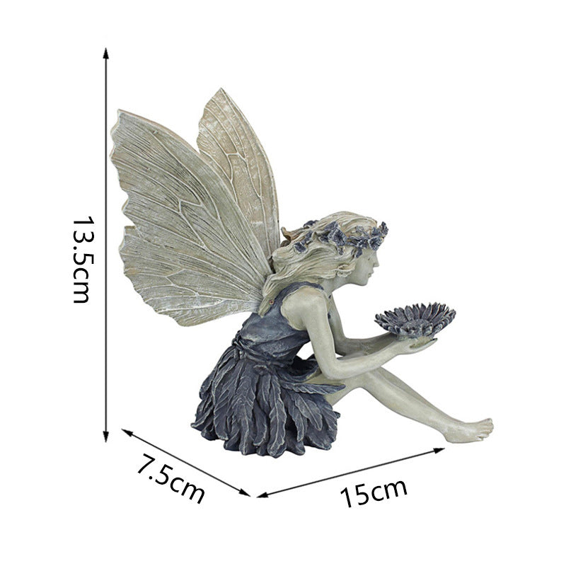 Zittende fee standbeeld tuin hars ambachtelijke ornament