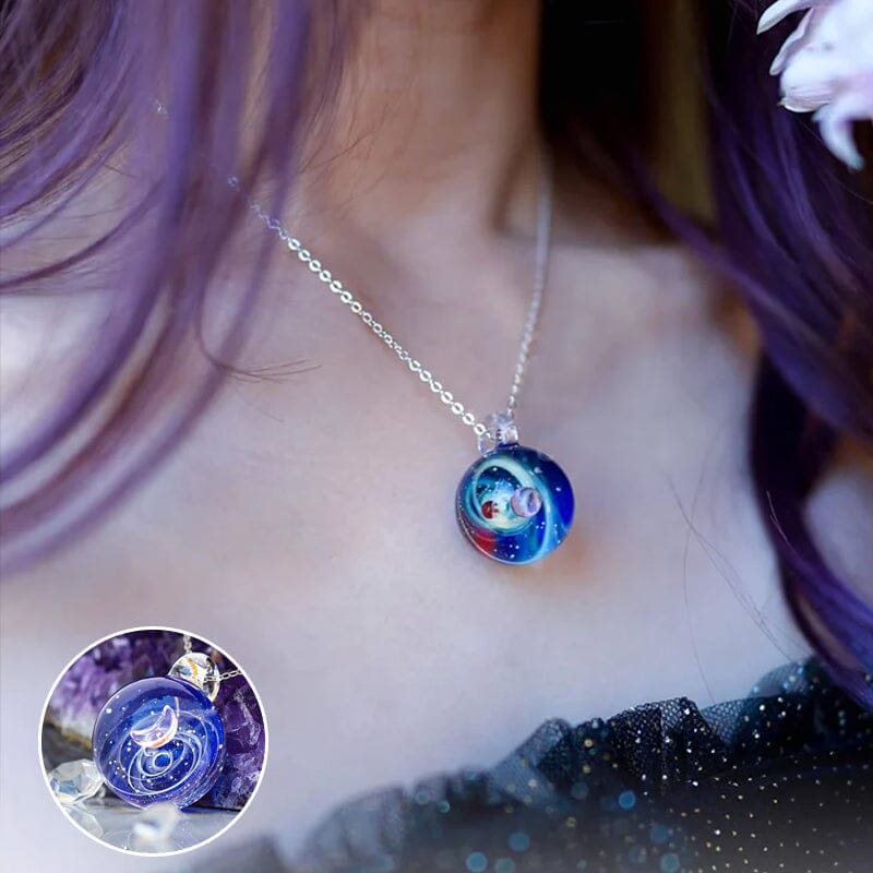 Kosmische sterrenhemel glazen kralen hanger ketting