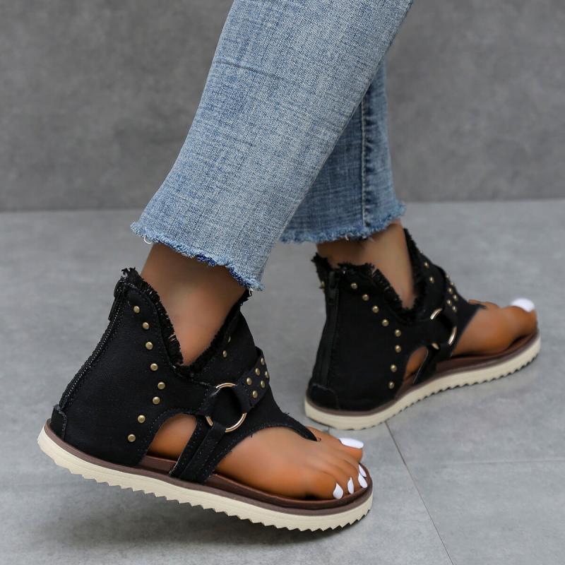 Dames Casual Denim Platte Sandalen met Rits