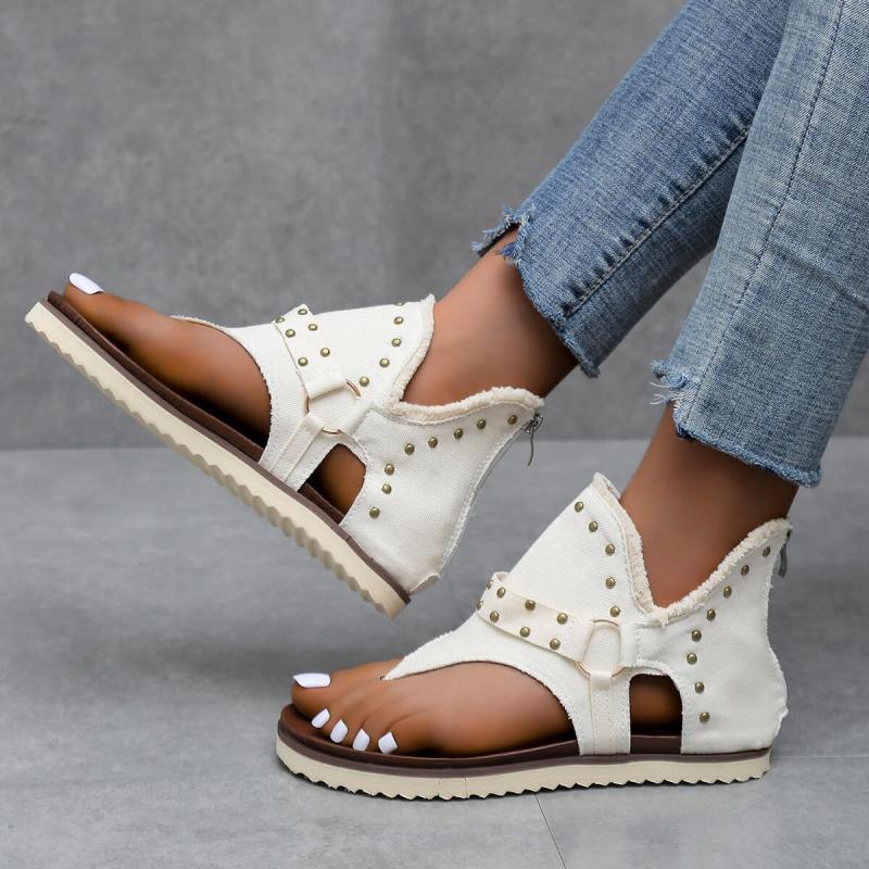 Dames Casual Denim Platte Sandalen met Rits