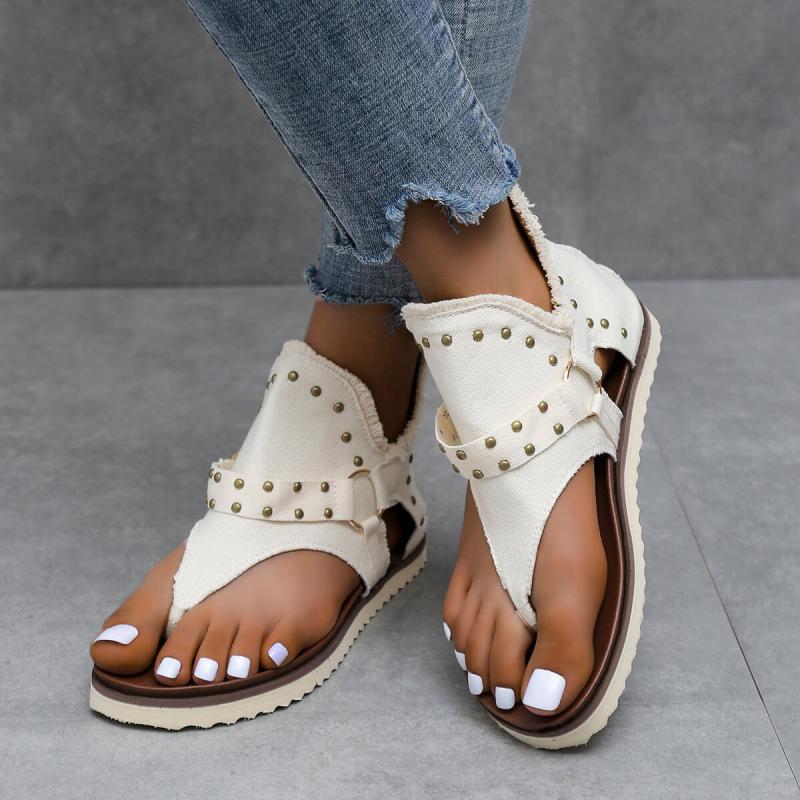 Dames Casual Denim Platte Sandalen met Rits