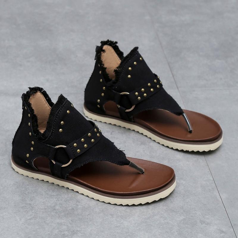 Dames Casual Denim Platte Sandalen met Rits