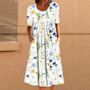 Voorverkoop>Casual jurk met ronde hals en print