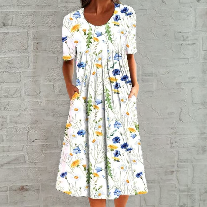 Voorverkoop>Casual jurk met ronde hals en print