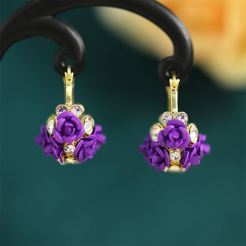 Blossoming Flower Basket Red Rose Earrings